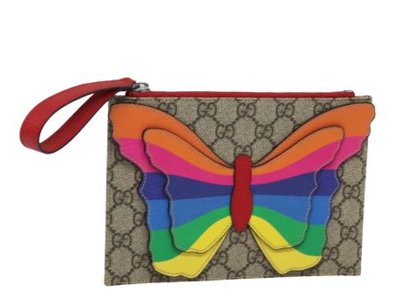 GUCCI GG Supreme Butterfly Clutch Bag PVC Beige 550781 79205 Hot on Sale