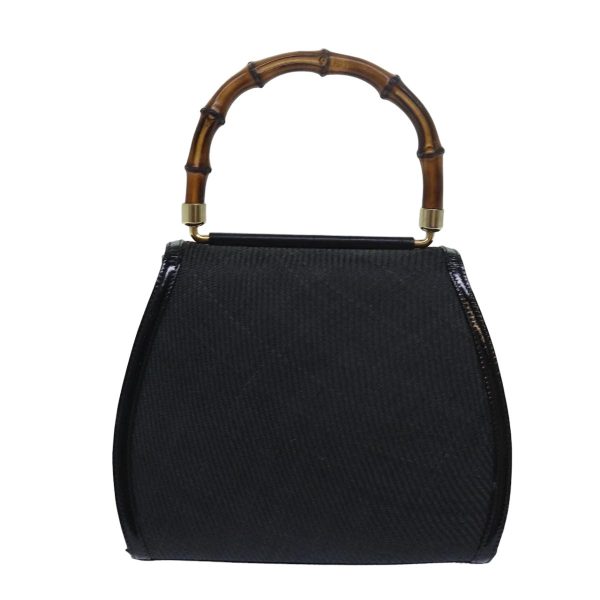 GUCCI Bamboo Hand Bag Straw Gray Black 000 46 0266 78429 Cheap