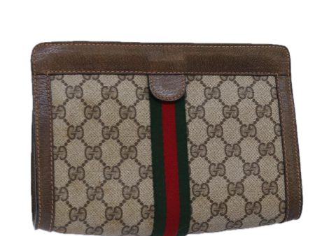 GUCCI GG Supreme Web Sherry Line Clutch Bag PVC Beige Red 89 01 001 th4862 For Sale