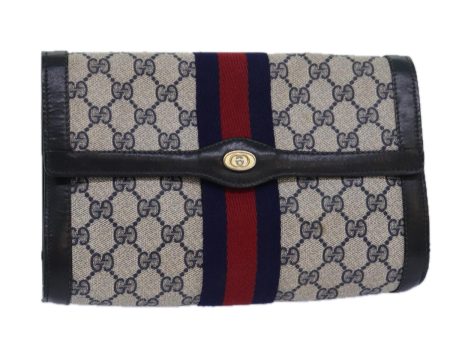 GUCCI GG Supreme Sherry Line Clutch Bag PVC Navy Red 010 378 bs15615 Sale