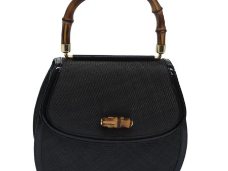 GUCCI Bamboo Hand Bag Straw Gray Black 000 46 0266 78429 Cheap