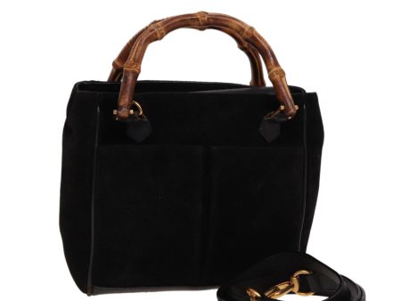 GUCCI Bamboo Hand Bag Suede 2way Black 000 122 0316 ac3043 For Sale