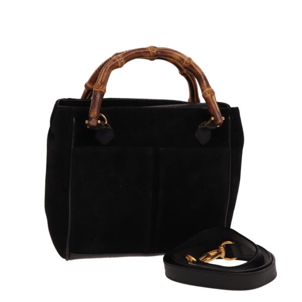 GUCCI Bamboo Hand Bag Suede 2way Black 000 122 0316 ac3043 For Sale