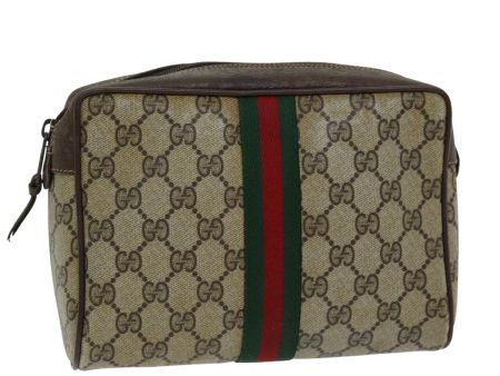 GUCCI GG Supreme Web Sherry Line Clutch Bag PVC Beige Red 156 01 012 th4949 Online