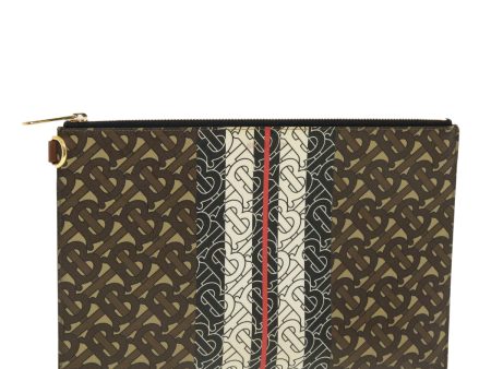 BURBERRY Monogram Stripe Clutch Bag PVC Leather Brown Red blackNew 39628 Cheap