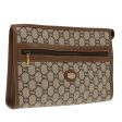 GUCCI GG Plus Supreme Clutch Bag PVC Leather Beige Gold am7010 For Sale