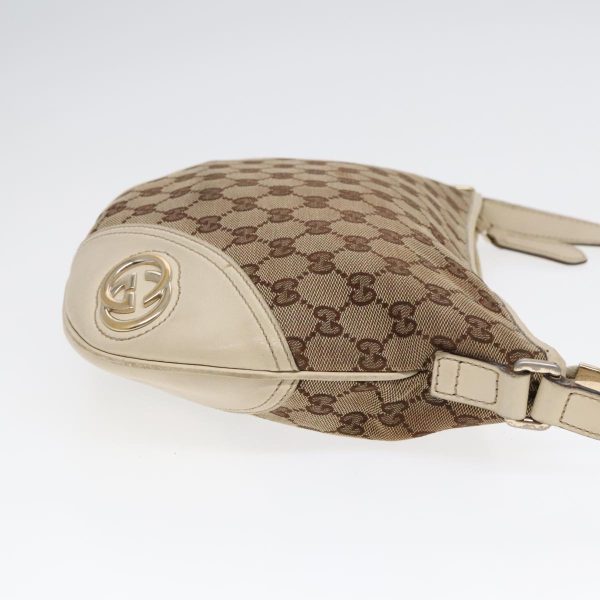 GUCCI GG Canvas Shoulder Bag Leather Beige Silver 91008 Online Hot Sale