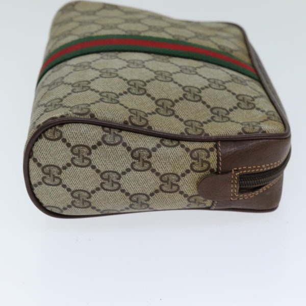 GUCCI GG Supreme Web Sherry Line Clutch Bag PVC Beige Red 156 01 012 th4949 Online