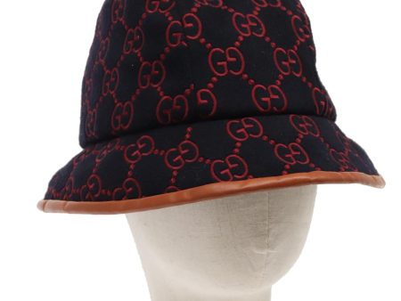 GUCCI GG Canvas Hat Wool M Navy Red am6915 Online now