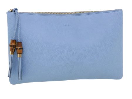 GUCCI Bamboo Fringe Clutch Bag Leather Light Blue ki2160 Fashion