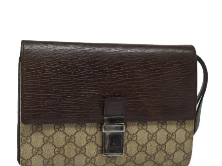 GUCCI GG Supreme Clutch Bag PVC Beige Silver 114686 bs16523 Online now