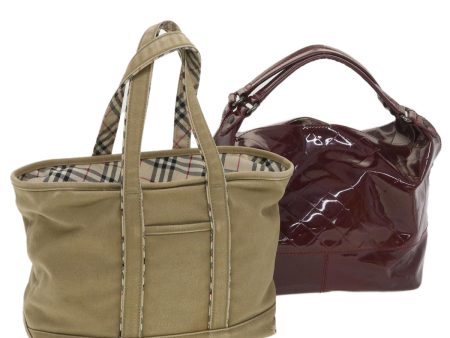 BURBERRY Hand Bag Enamel Canvas 2Set Beige Wine RedNew cl428 Sale