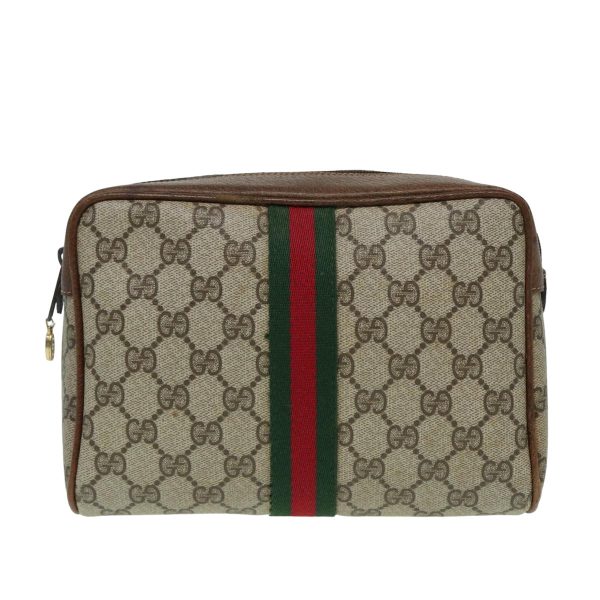 GUCCI GG Canvas Web Sherry Line Clutch Bag PVC Leather Beige Green th5130 Online Hot Sale