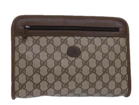 GUCCI GG Supreme Clutch Bag PVC Beige 111 01 037 ki4721 Online now