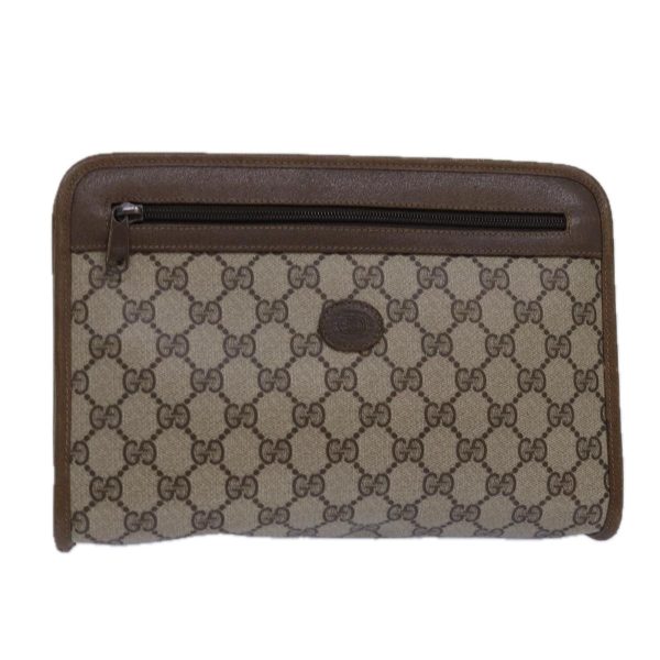 GUCCI GG Supreme Clutch Bag PVC Beige 111 01 037 ki4721 Online now