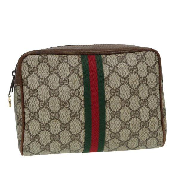 GUCCI GG Canvas Web Sherry Line Clutch Bag PVC Leather Beige Green th5130 Online Hot Sale