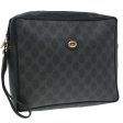 GUCCI GG Supreme Clutch Bag PVC Black Gold 156 01 053 88718 on Sale