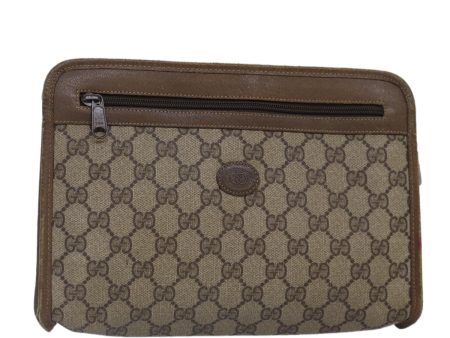 GUCCI GG Supreme Clutch Bag PVC Leather Beige 111 01 037 fm3789 Hot on Sale