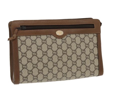 GUCCI GG Plus Supreme Clutch Bag PVC Leather Beige Gold bs19119 Sale