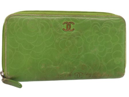 CHANEL Camelia Long Wallet Leather Green CC  52452 Online Sale