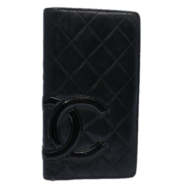 CHANEL Cambon Line Long Wallet Leather Black CC  bs10747 Online