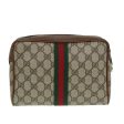 GUCCI GG Canvas Web Sherry Line Clutch Bag PVC Leather Beige Green th5130 Online Hot Sale