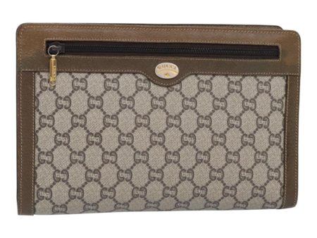 GUCCI GG Plus Supreme Clutch Bag PVC Leather Beige Gold ki4937 Online Sale