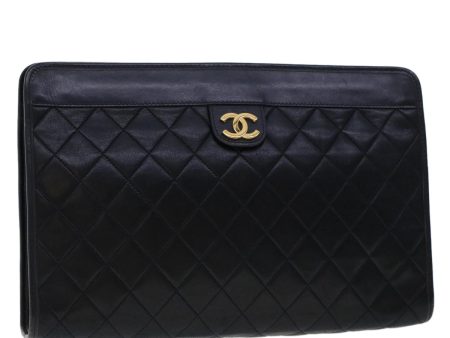 CHANEL Clutch Bag Lamb Skin Black CC  am4611 For Discount