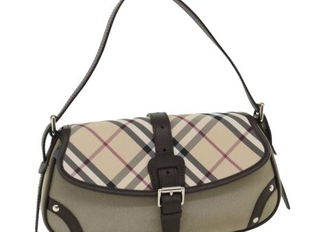 BURBERRY Nova Check Shoulder Bag Canvas Gray Dark Brown beigeNew am3602 Sale