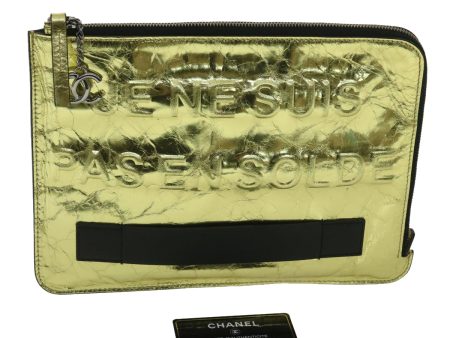 CHANEL Clutch Bag Metallic Leather Gold A82164 CC  38172 on Sale