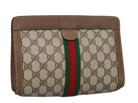 GUCCI GG Plus Supreme web sherry Clutch Bag PVC Leather Beige th5429 Fashion