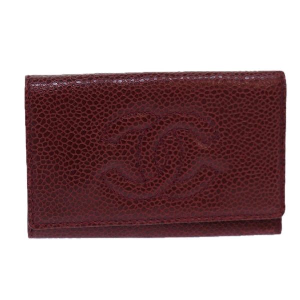 CHANEL COCO Mark Key Case Caviar Skin Red Gold CC  bs16769 Discount