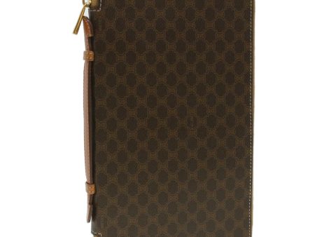 CELINE Macadam Canvas Travel Case PVC Leather Brown am3943 Supply