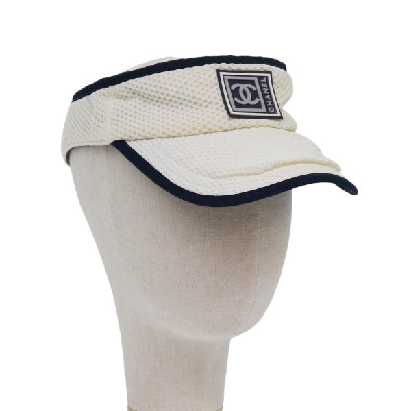 CHANEL Sports Sun Visor Cotton White Silver CC  am6754 For Cheap