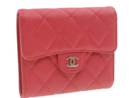 CHANEL Caviar Skin Matelasse Wallet Pink Red CC  18734A on Sale