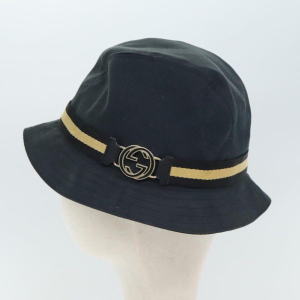 GUCCI Sherry Line Hat Canvas M Black Beige yk15299 Sale