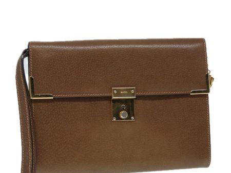 GUCCI Clutch Bag Leather Gold Brown ep5344 on Sale