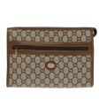 GUCCI GG Plus Supreme Clutch Bag PVC Leather Beige Gold am7010 For Sale