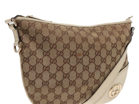 GUCCI GG Canvas Shoulder Bag Leather Beige Silver 91008 Online Hot Sale