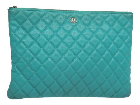 CHANEL Clutch Bag Caviar Skin Turquoise Blue CC  83807A For Discount