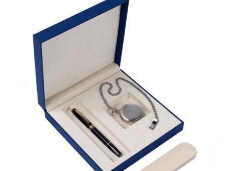 Lapis Bard Gift Set - Contemporary Black Fountain Pen with Pocket Watch For Sale