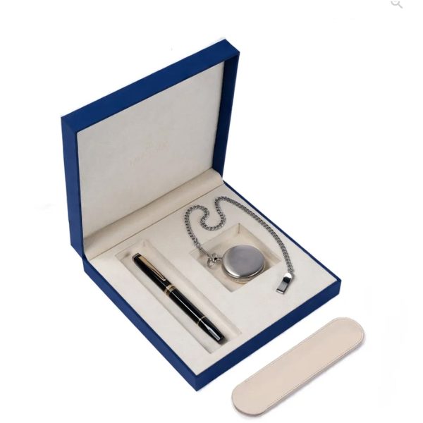 Lapis Bard Gift Set - Contemporary Black Fountain Pen with Pocket Watch For Sale