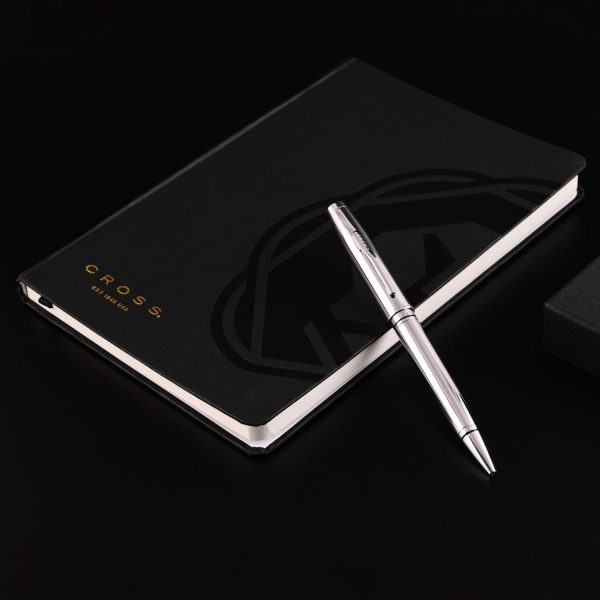 Cross Gift Set - Coventry Chrome Ball Pen with Black A5 Journal Hot on Sale