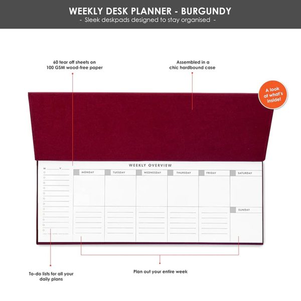 7mm Undated Weekly Planner - Burgundy For Cheap