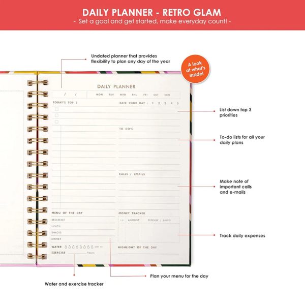 7mm Undated Daily Planner - Retro Glam Online Sale