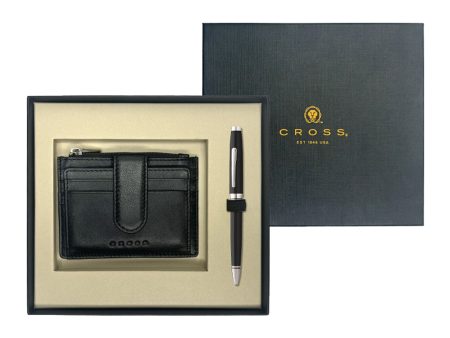 Cross Gift Set - Coventry Black CT Ball Pen with Card Holder Fashion