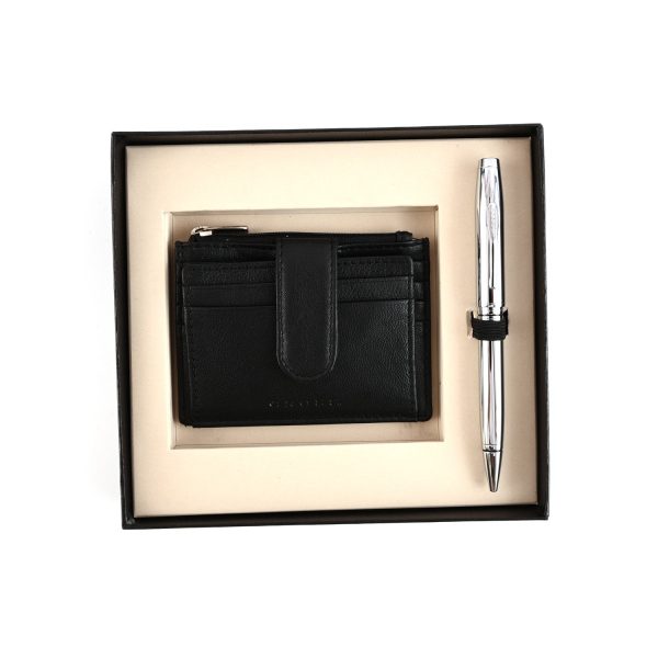 Cross Gift Set - Coventry Chrome Ball Pen with Card Holder Online Hot Sale