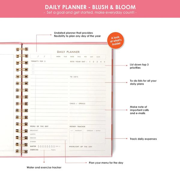 7mm Undated Daily Planner - Blush & Bloom For Cheap