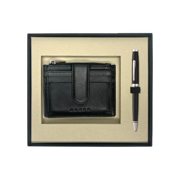 Cross Gift Set - Coventry Black CT Ball Pen with Card Holder Fashion